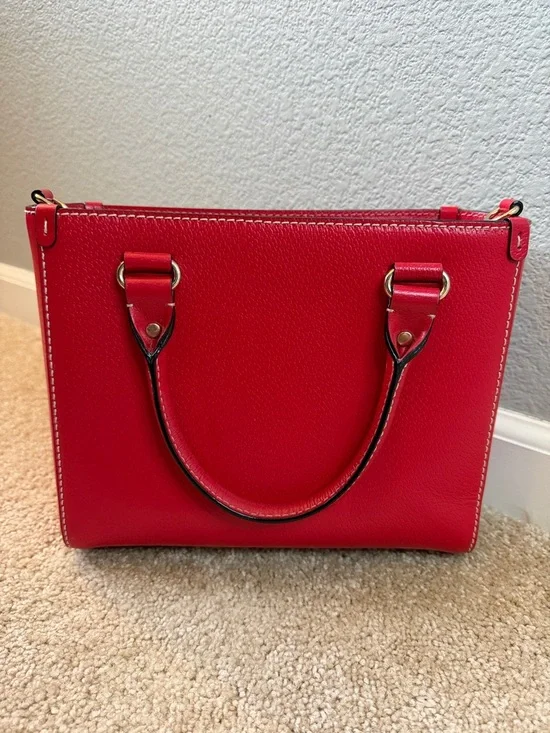 Kate Spade New York Red Leather Top-Handle Satchel Bag or Crossbody Bag - Picture 6 of 12
